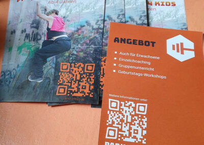 Flyer designed by Jasmina Kirsch for parkour trainer Rafaela Neff