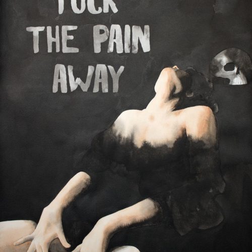painting woman with skull as an ode to peaches song fuck the pain away