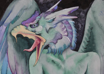 Detail of aquarelle painting of a gargoyle by Jasmina Kirsch